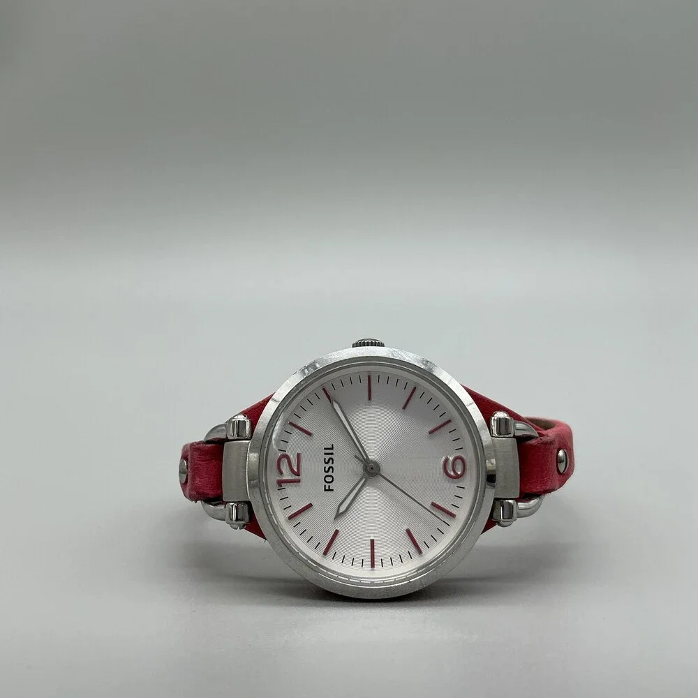 Fossil Georgia Womens Watch 32mm Red Leather Stainless FS3299 New Battery